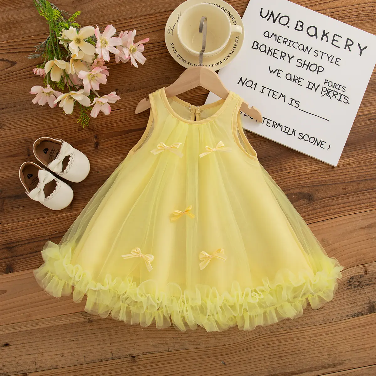Birthday Dress Baby Girl Summer New Sleeveless Mesh Baby Dresses Sweet Bow Ruffle Casual Dresses For Girls