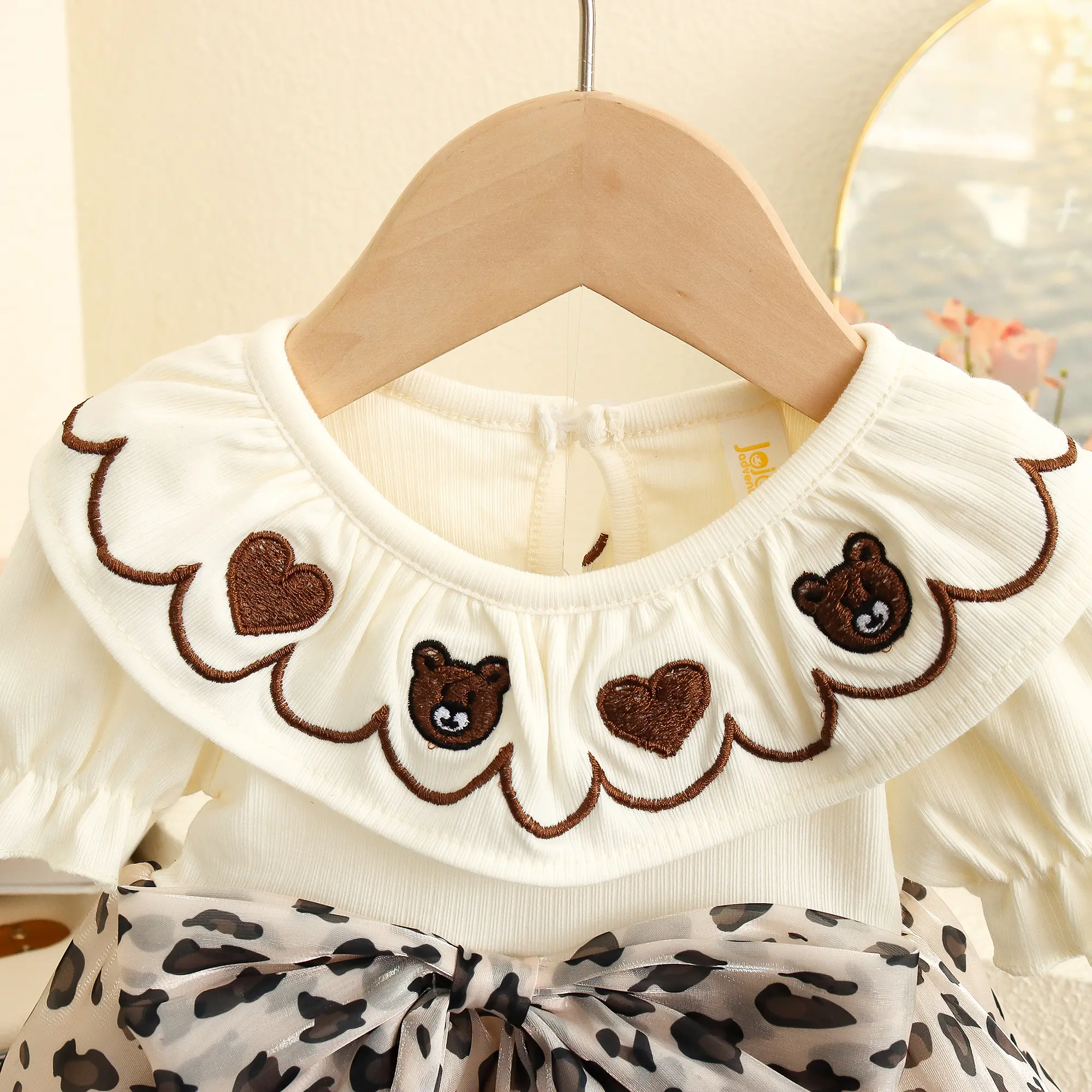 Summer Baby Girl Dresses New Sweet Leopard Print Toddler Dress Cartoon Embroidery Short Sleeves Clothes Girl