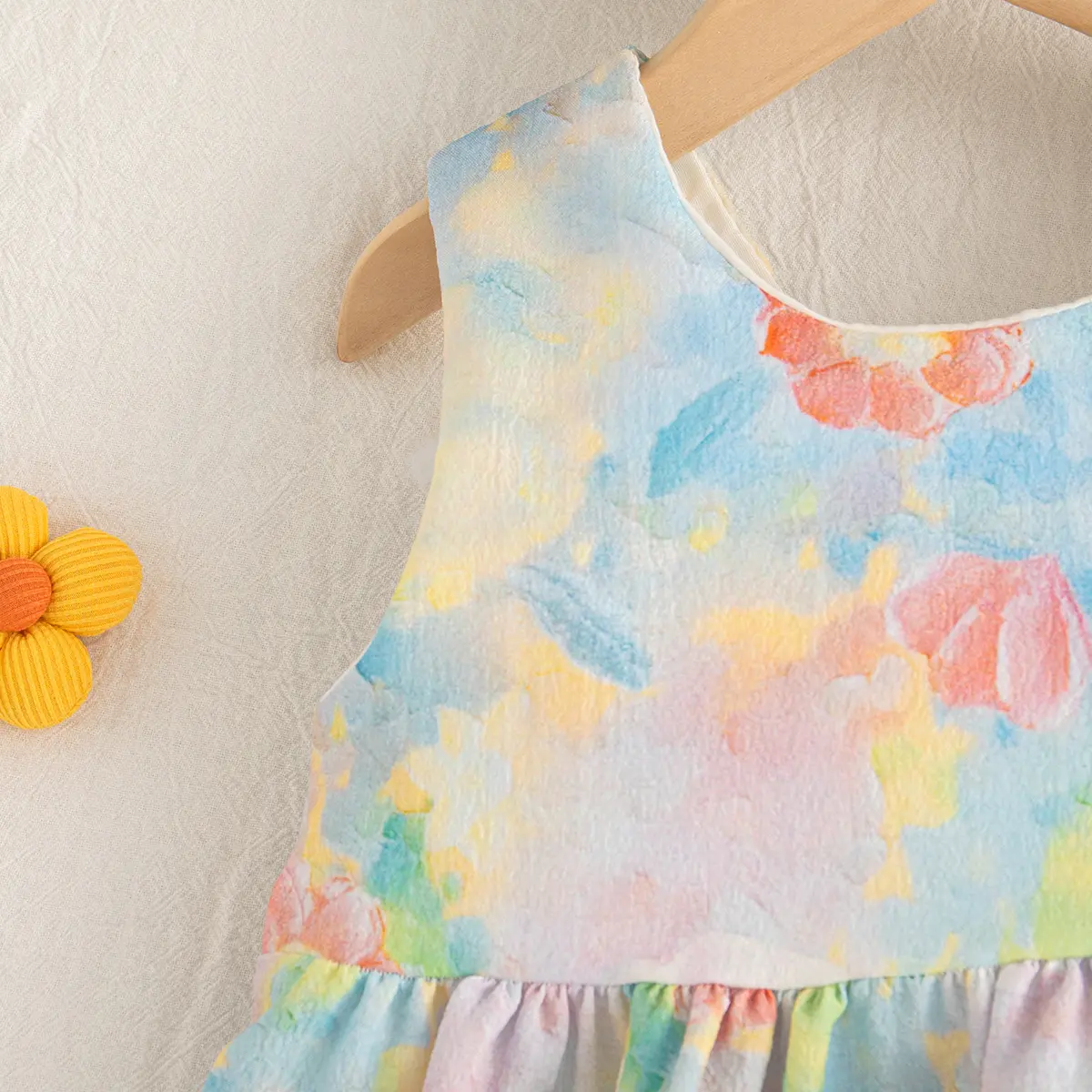Summer 2 Pieces Set Clothes Girl Sleeveless Shorts Flower Print Baby Clothes Sweet Bow Blue Beach Party Baby Sets