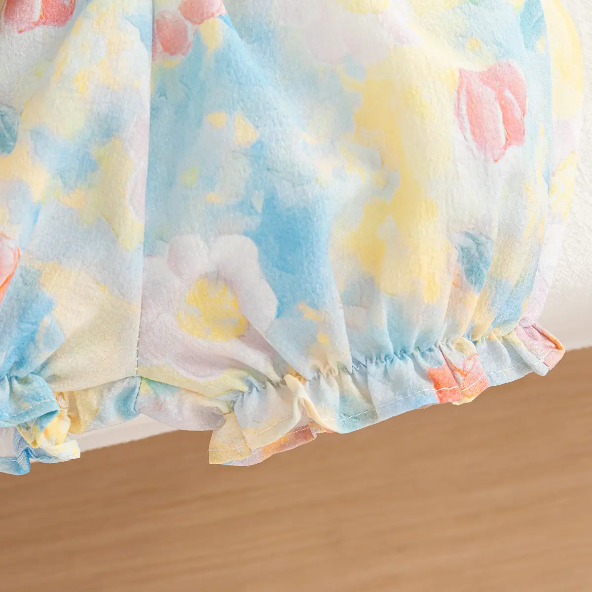 Summer 2 Pieces Set Clothes Girl Sleeveless Shorts Flower Print Baby Clothes Sweet Bow Blue Beach Party Baby Sets