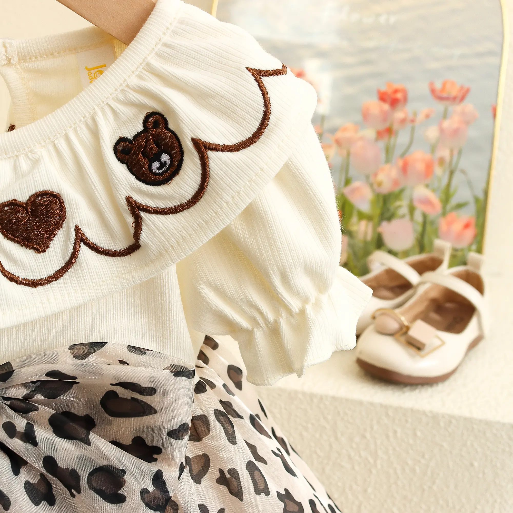 Summer Baby Girl Dresses New Sweet Leopard Print Toddler Dress Cartoon Embroidery Short Sleeves Clothes Girl