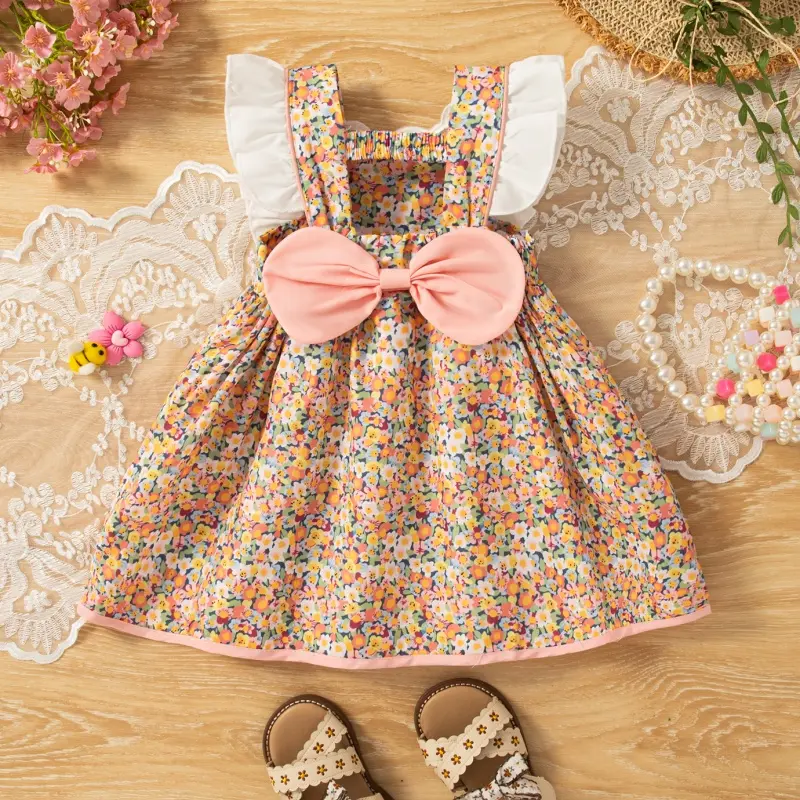 Baby Girl Clothes Summer Baby Girl Floral Full Print Big Butterfly Princess Sleeveless Dress Little Flying Sleeve Cute Dress