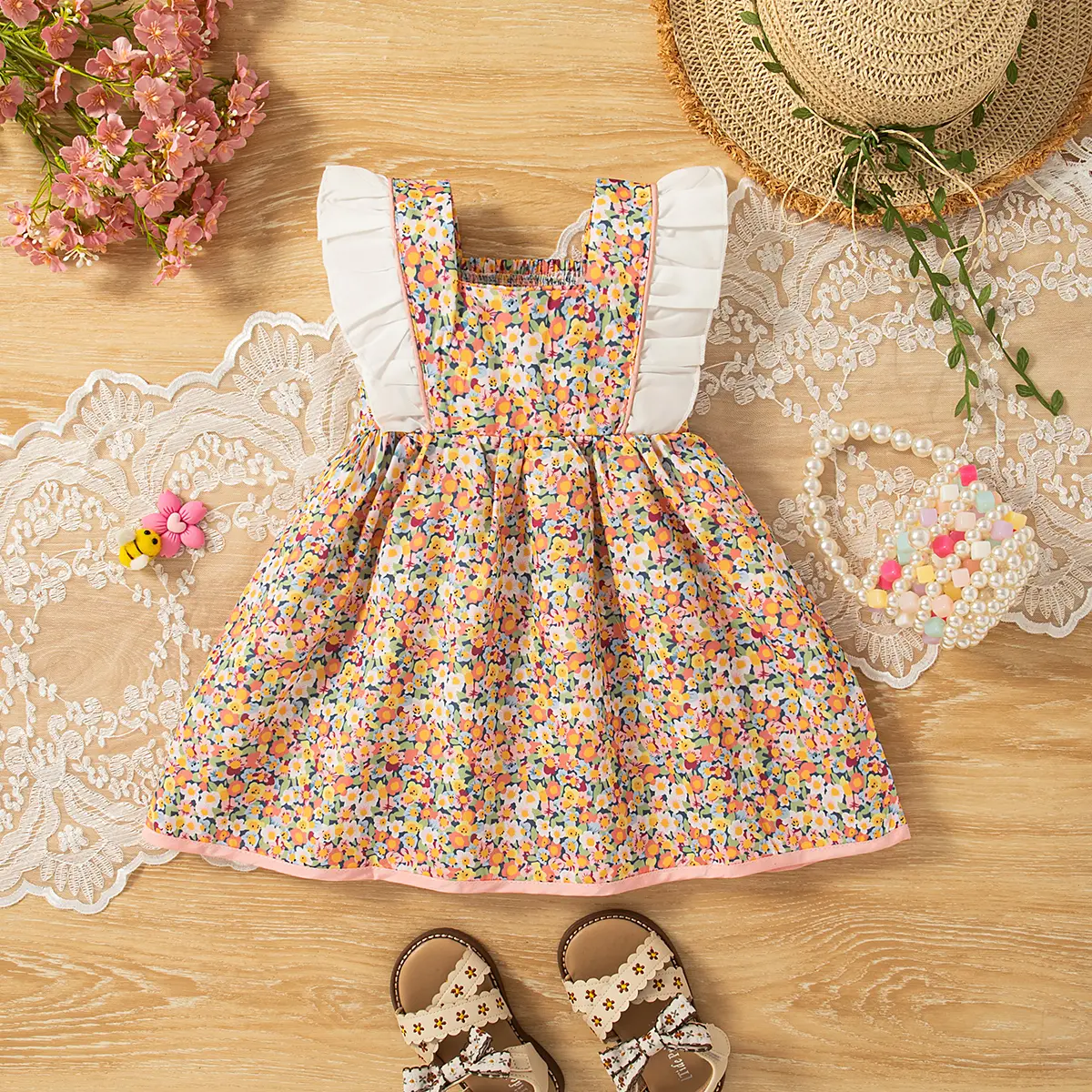 Baby Girl Clothes Summer Baby Girl Floral Full Print Big Butterfly Princess Sleeveless Dress Little Flying Sleeve Cute Dress