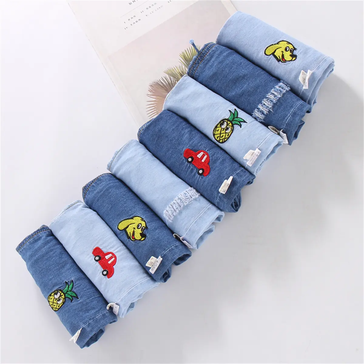 Children'S Jeans Baby Four Seasons Outwear Casual Pants Embroidered Simple Versatile Elastic Waist Sports Wear