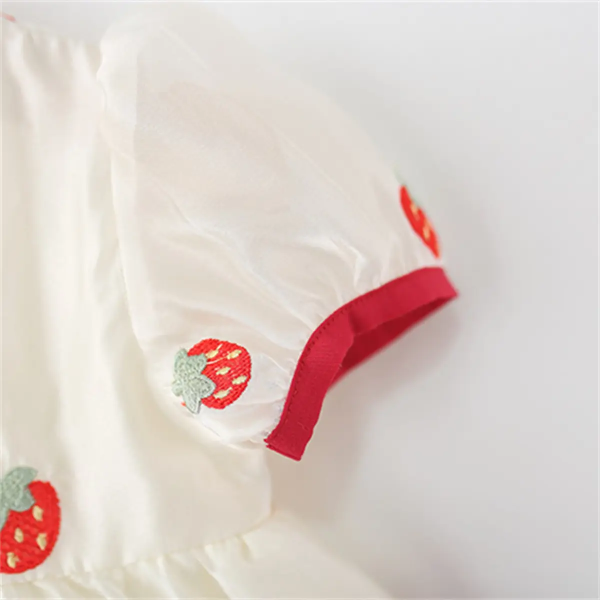 Baby Dresses Summer New Short Sleeved Toddler Dress Strawberry Embroidery Imitation Satin Round Neck Girl Clothing