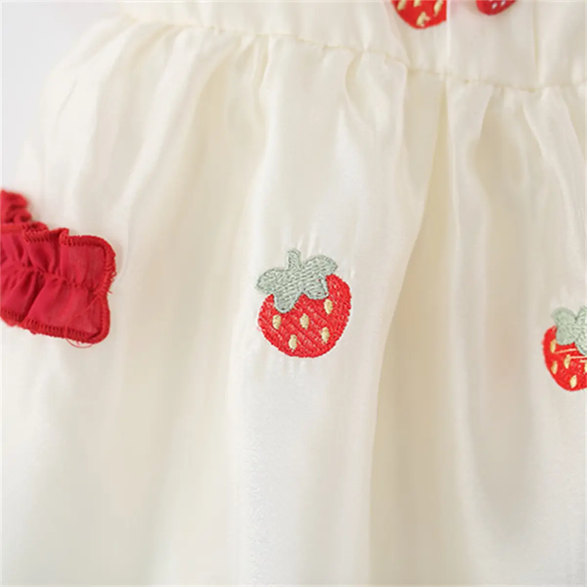Baby Dresses Summer New Short Sleeved Toddler Dress Strawberry Embroidery Imitation Satin Round Neck Girl Clothing
