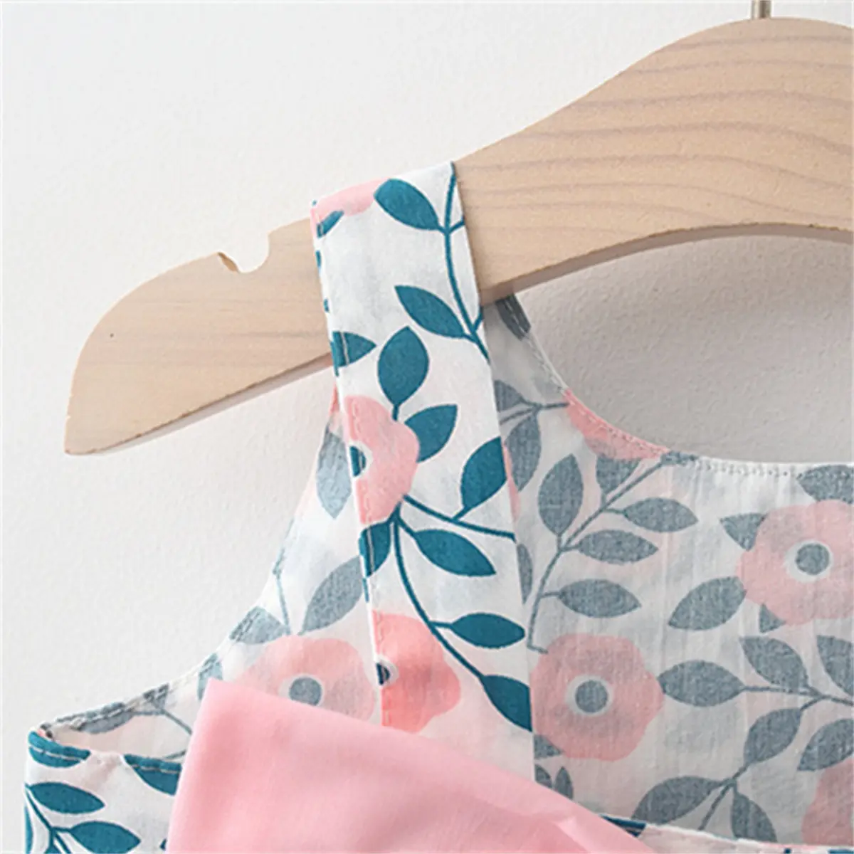 2-Piece Baby Suspender Dress+Sun Hat Girl'S Leaf Print Bow Sleeveless Cotton Beach Skirt Children'S Aesthetic Daily Clothes