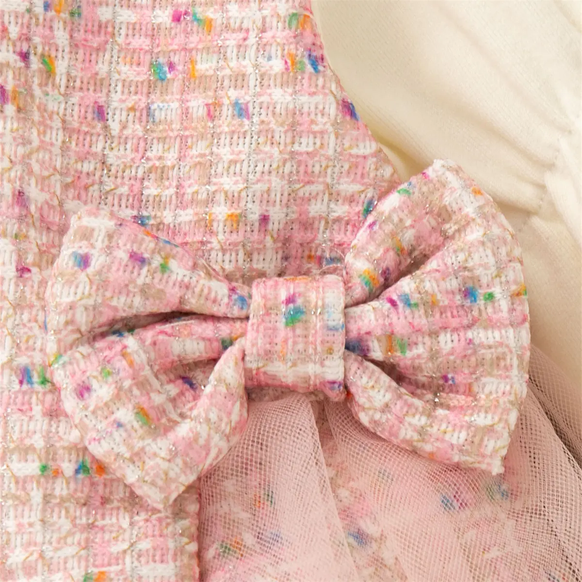 Casual Dresses For Girls Summer New Long Sleeve Baby Girl Clothing Checkered Mesh Sweet Bow Ruffle Baby Dresses