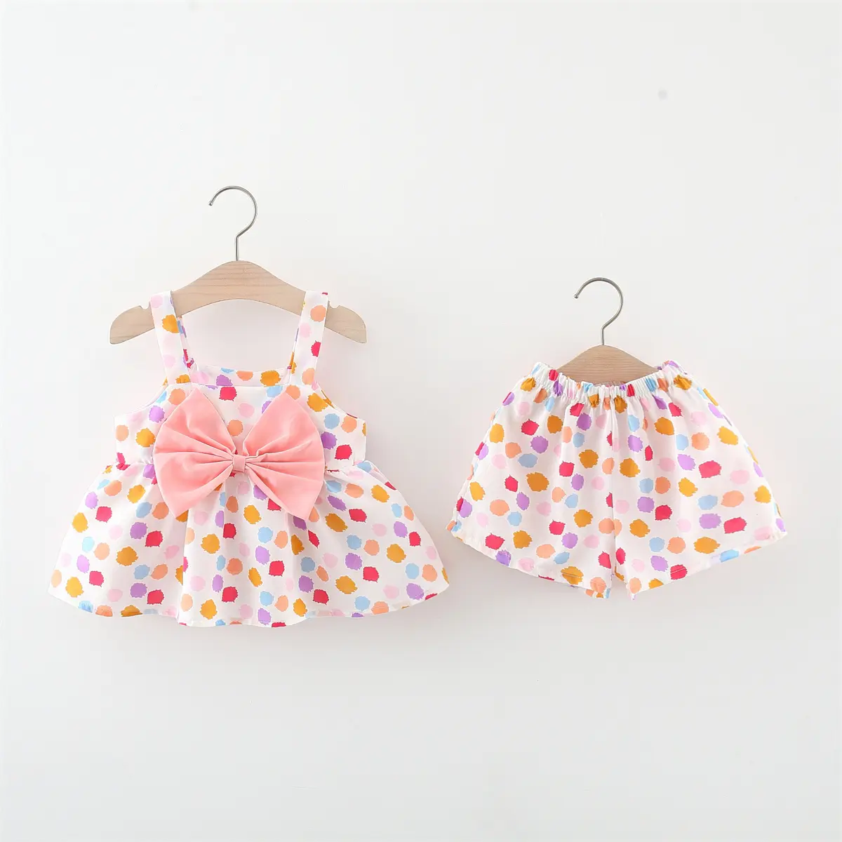 Summer Baby Set Cute Girl Beach 2-Piece Set Bow Tie Strap Fragmented Flower Top And Shorts Cool And Cute Children'S Wear