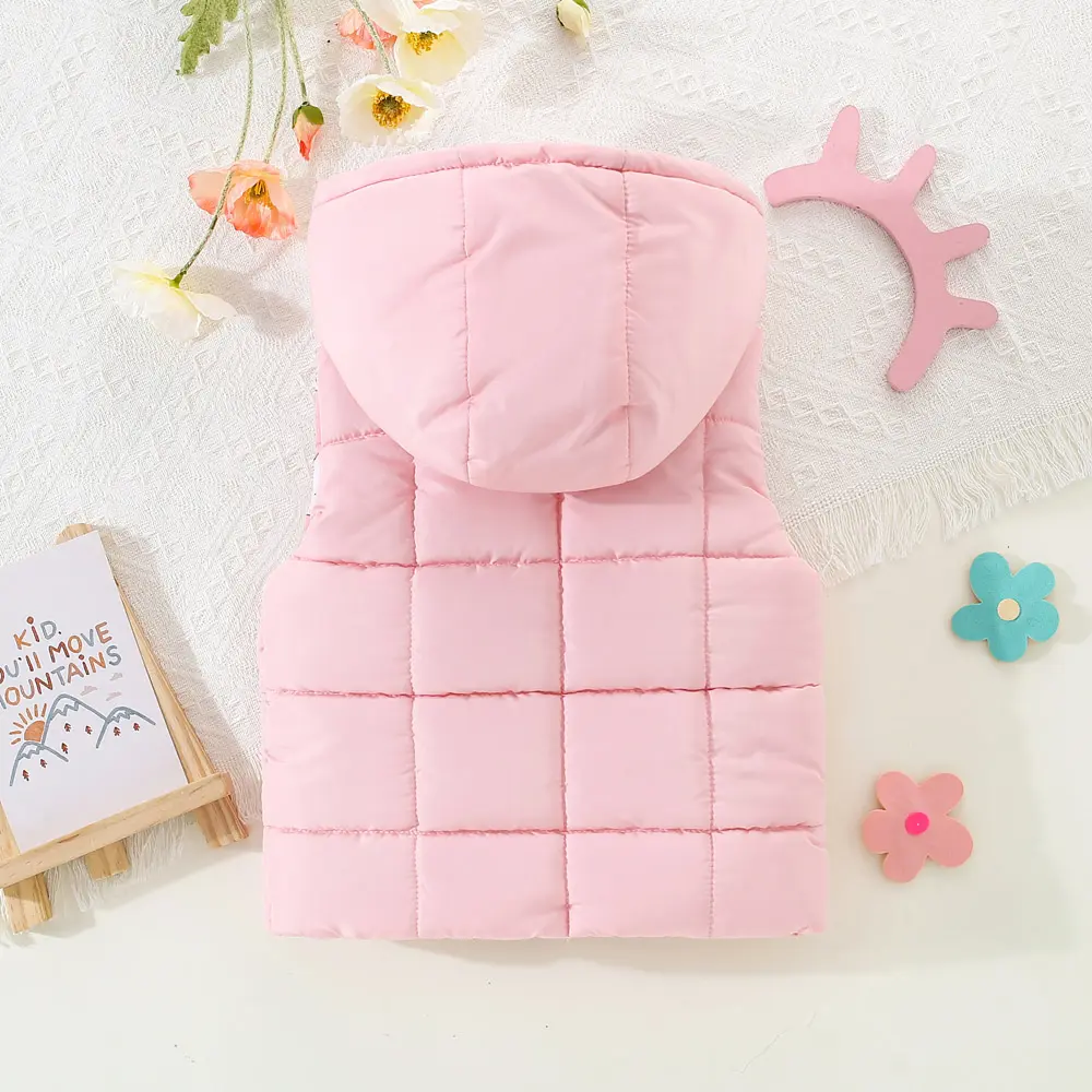 Preschool pink elephant printed cotton vest, children's hooded autumn and winter top coat