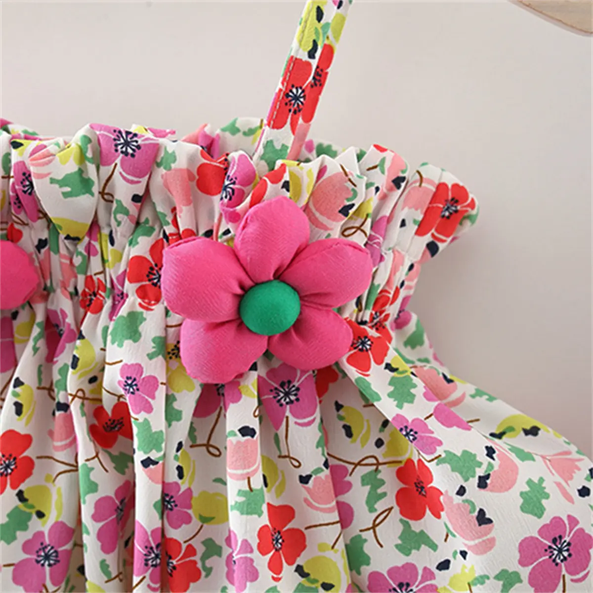 Summer Baby Set Cute Girl Beach 2-Piece Set Bow Tie Strap Fragmented Flower Top And Shorts Cool And Cute Children'S Wear