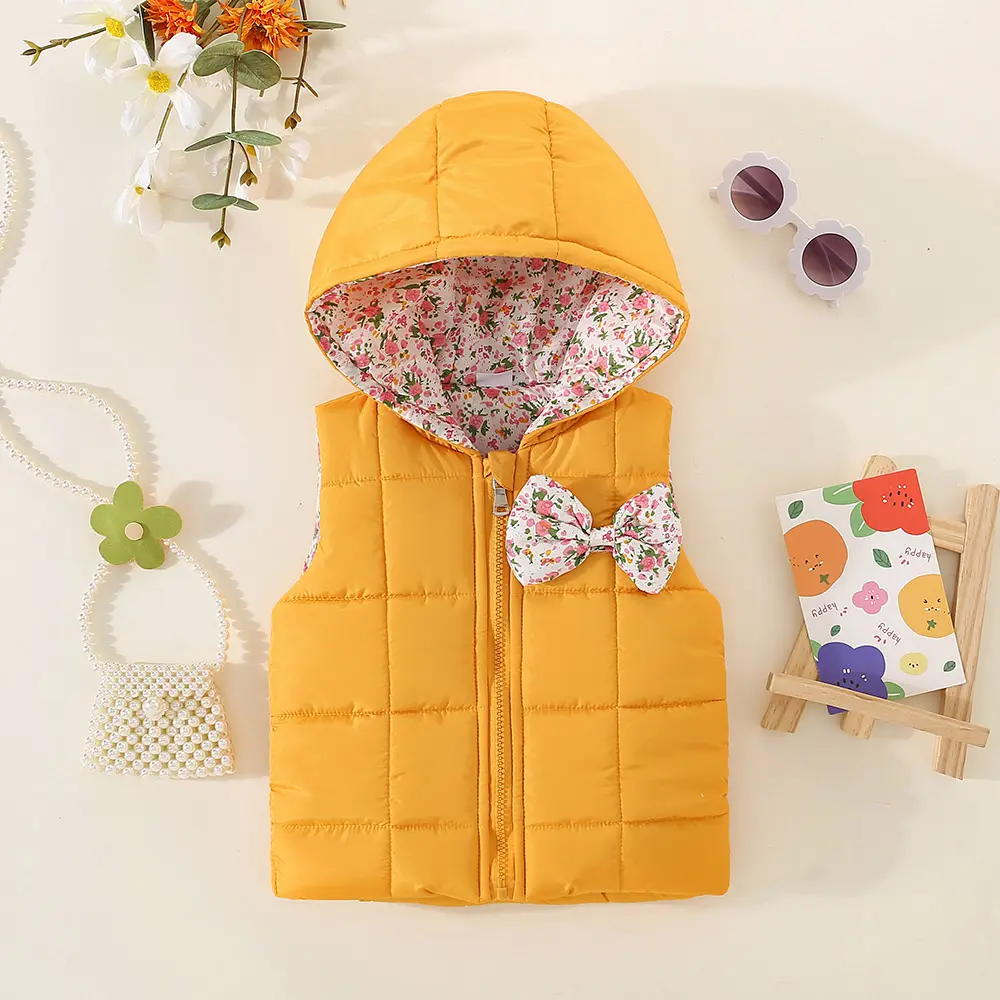 Preschool pink elephant printed cotton vest, children's hooded autumn and winter top coat
