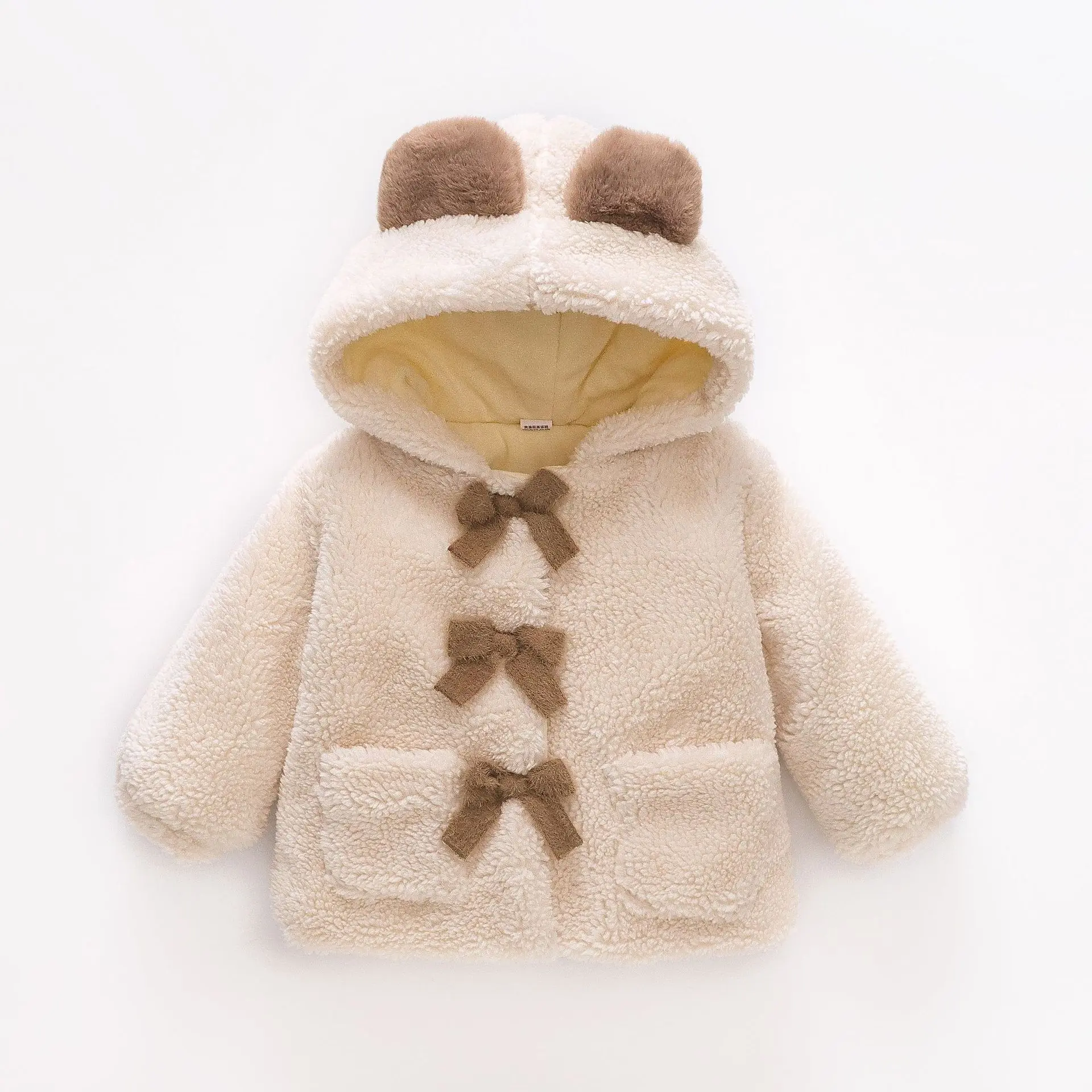 Girls' Winter New Coat Baby Plush Thickened Wool Sweater Children's Autumn and Winter Warm Cotton Top