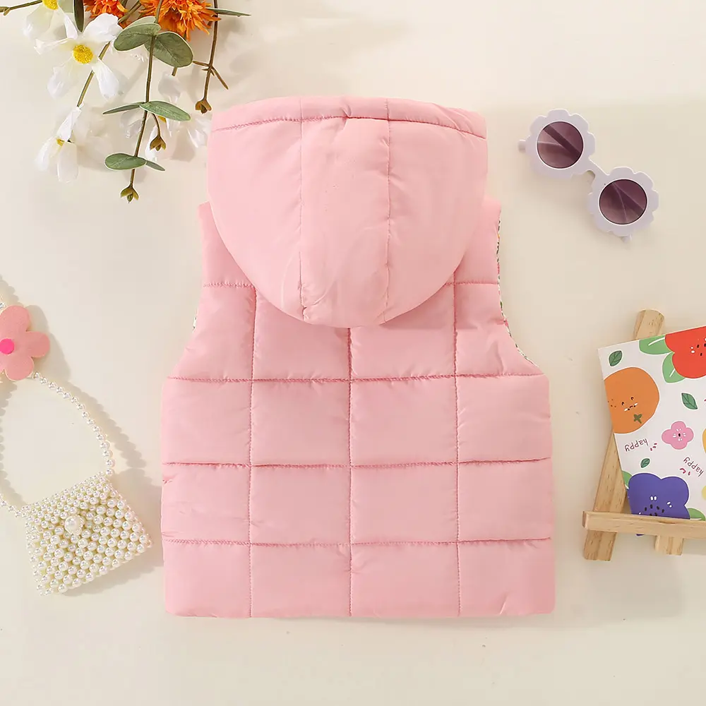 Preschool pink elephant printed cotton vest, children's hooded autumn and winter top coat
