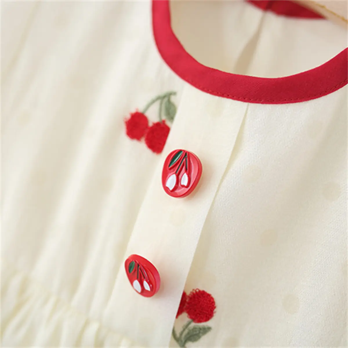 Toddler Dress Summer New Short Sleeved Girls Dress Simple Cherry Embroidery Ruffled Round Neck Girl Clothing