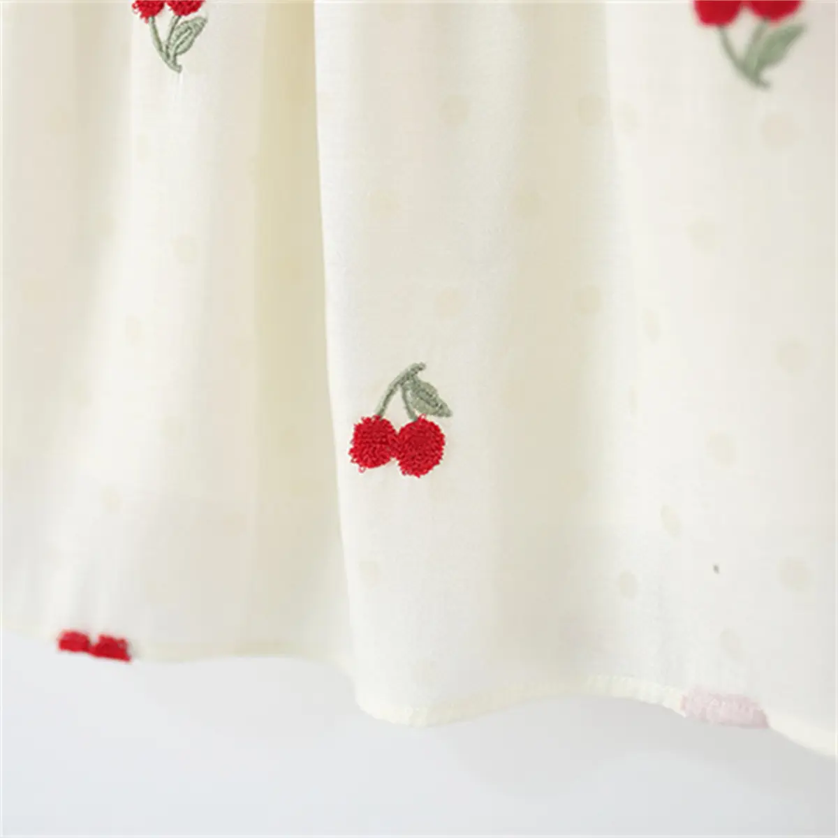 Toddler Dress Summer New Short Sleeved Girls Dress Simple Cherry Embroidery Ruffled Round Neck Girl Clothing