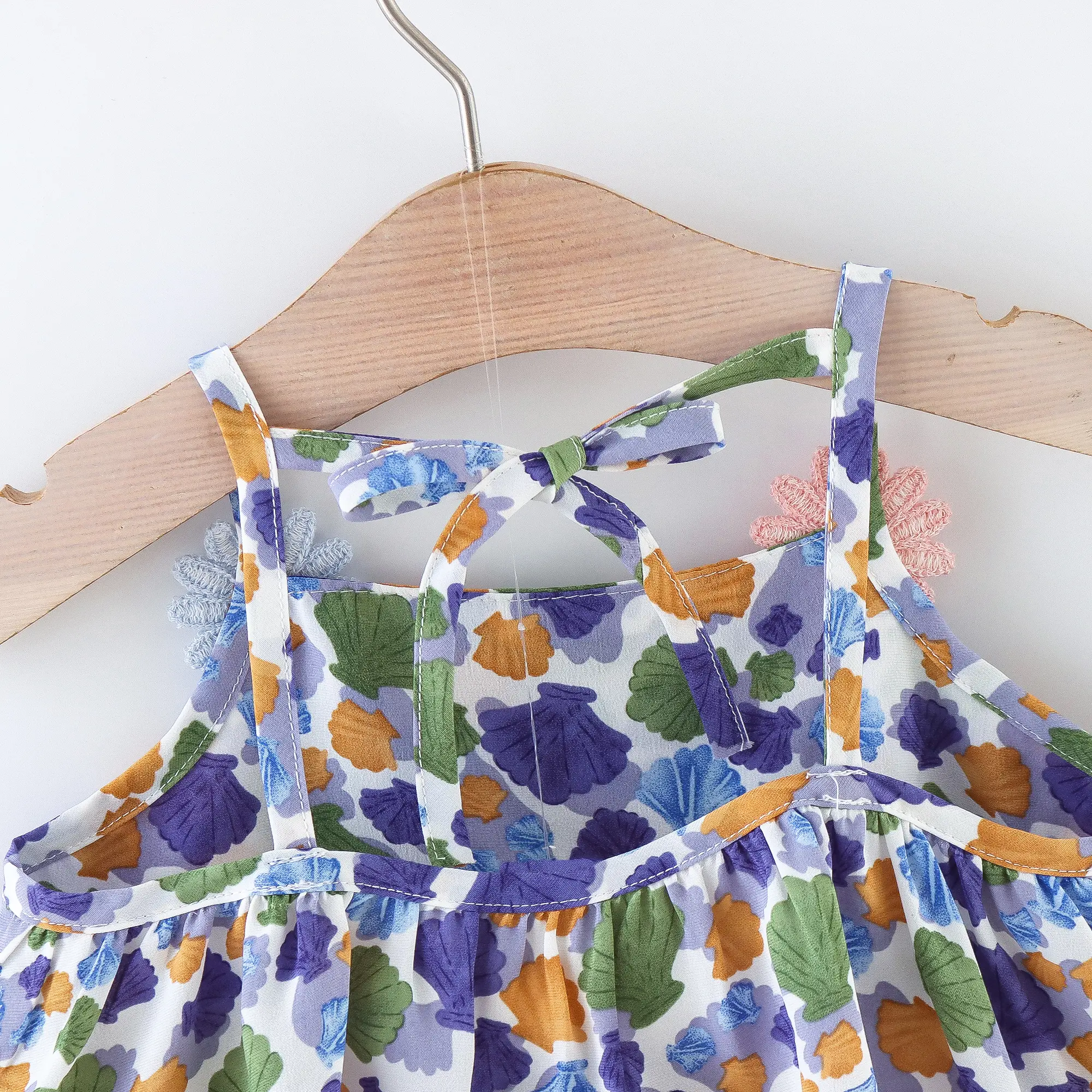 Summer 2-piece/set baby girl suspender set baby girl cartoon colored shell print daisy suspender shorts children's clothing