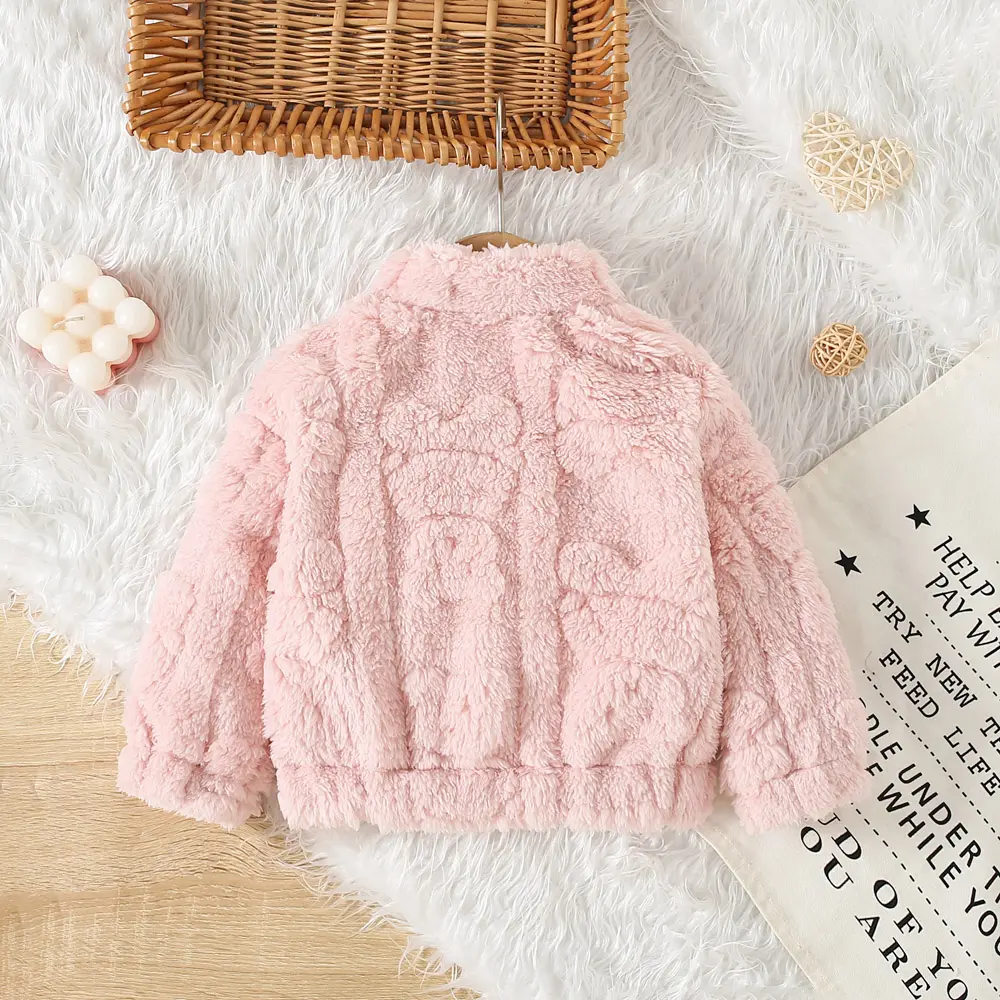 Spring and Autumn Hairy Baby Girl Coat Solid Color Three Dimensional Bear Zipper Cute Coat for Baby Girls