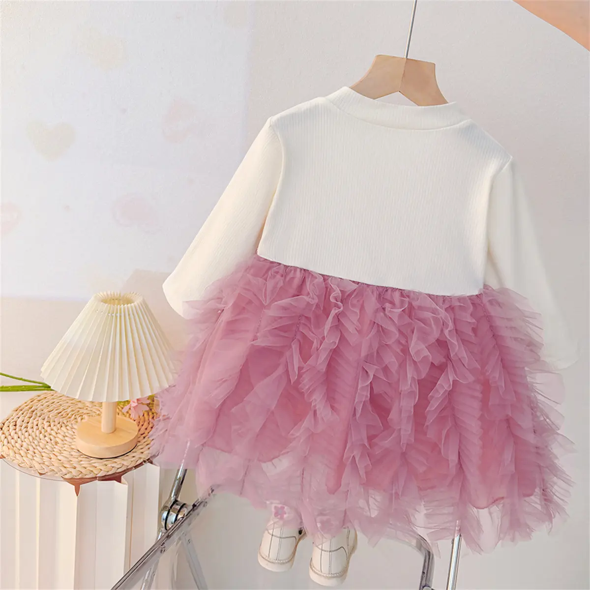 Birthday Dress Baby Girl Autumn New Long Sleeved Girl Dress Sweet Sequin Bow Mesh Imitation Two Pieces Baby Clothes