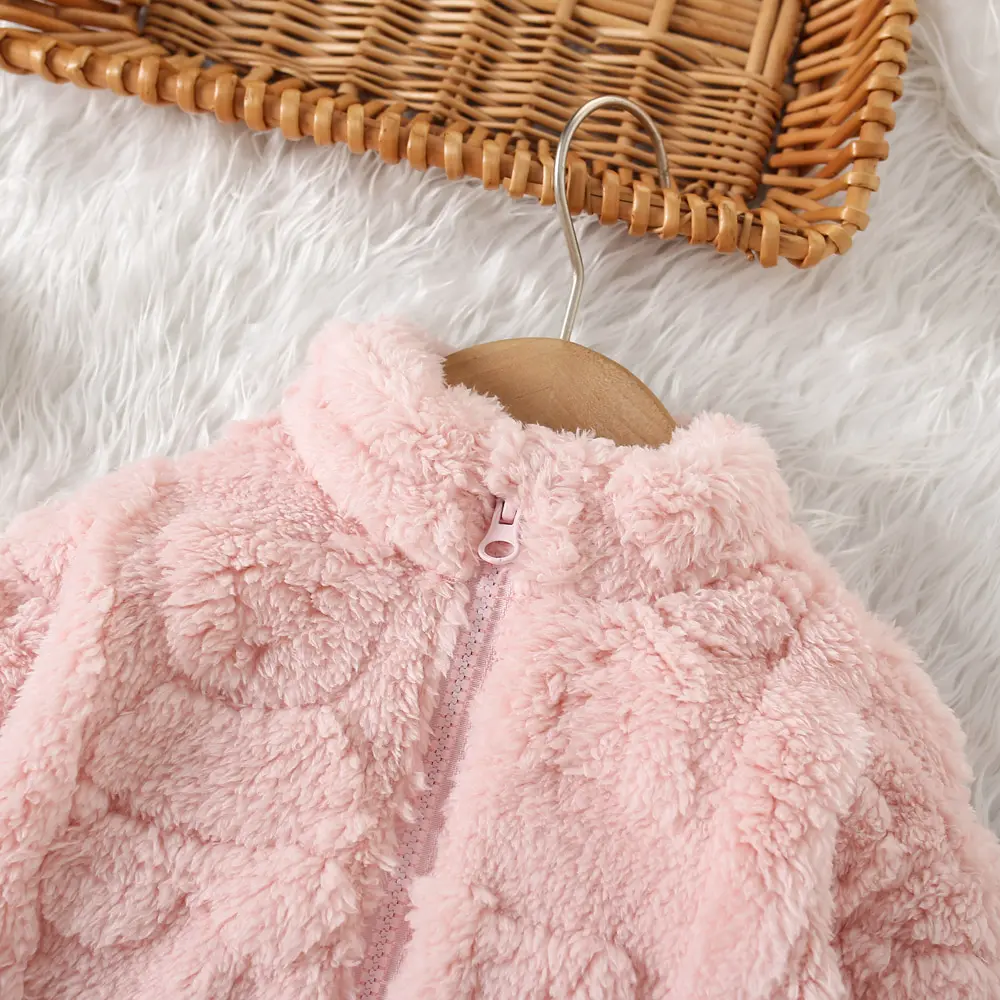 Spring and Autumn Hairy Baby Girl Coat Solid Color Three Dimensional Bear Zipper Cute Coat for Baby Girls