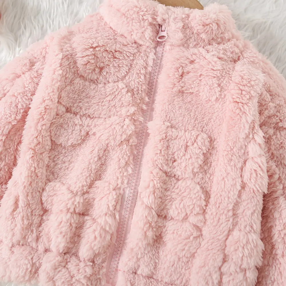 Spring and Autumn Hairy Baby Girl Coat Solid Color Three Dimensional Bear Zipper Cute Coat for Baby Girls