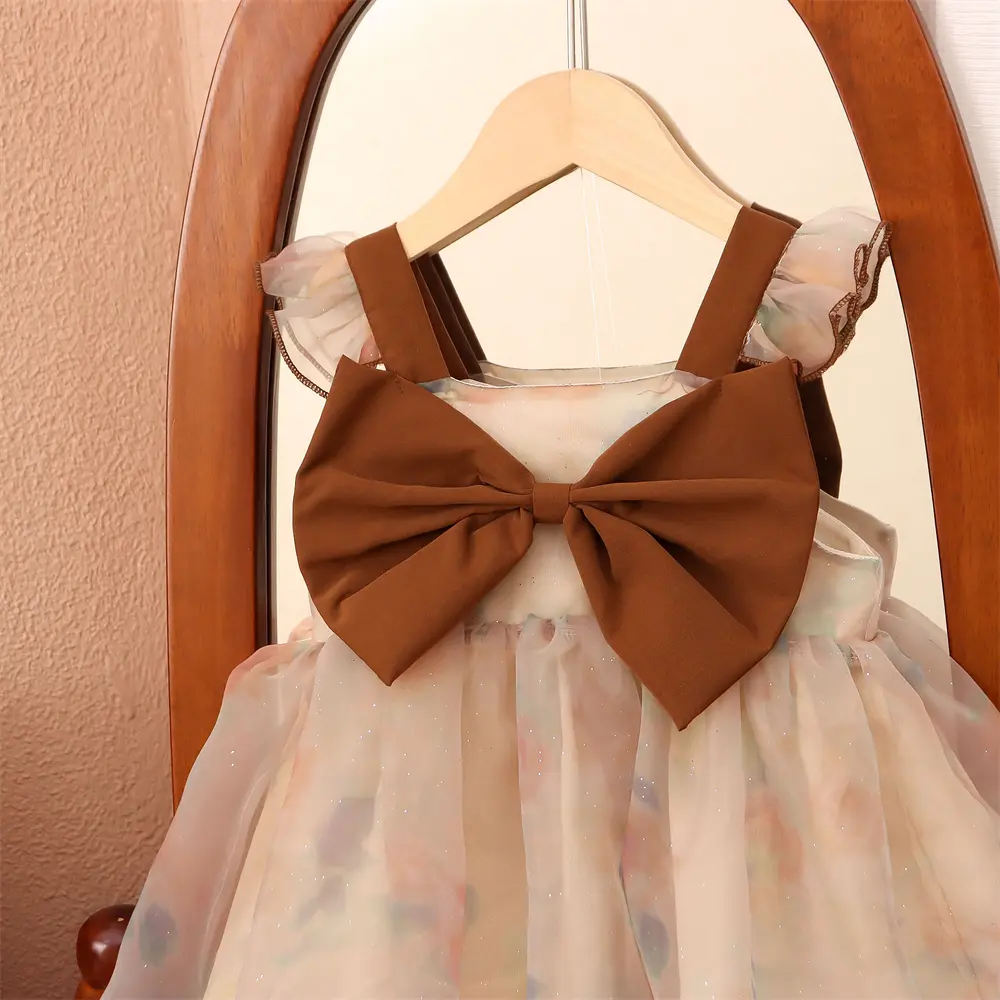Baby Clothes Girl Summer Sleeveless Bow Mesh Girl Kid'S Dress 0-2 Years Old Fashionable Baby Party Birthday Dress