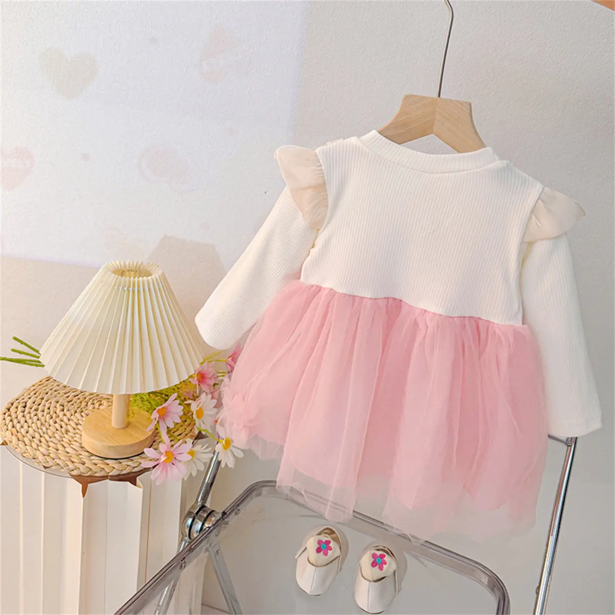 Costumes For Girls Autumn New Long Sleeved Baby Clothes Imitation Two Piece Checkered Sweet Bow Girls Dress
