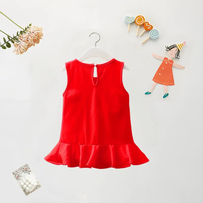 Summer Baby Girl Dress Baby Girl 3D Flower Solid Color Cotton Sleeveless Beach Dress Cute Sleeveless Princess Dress (0-2)