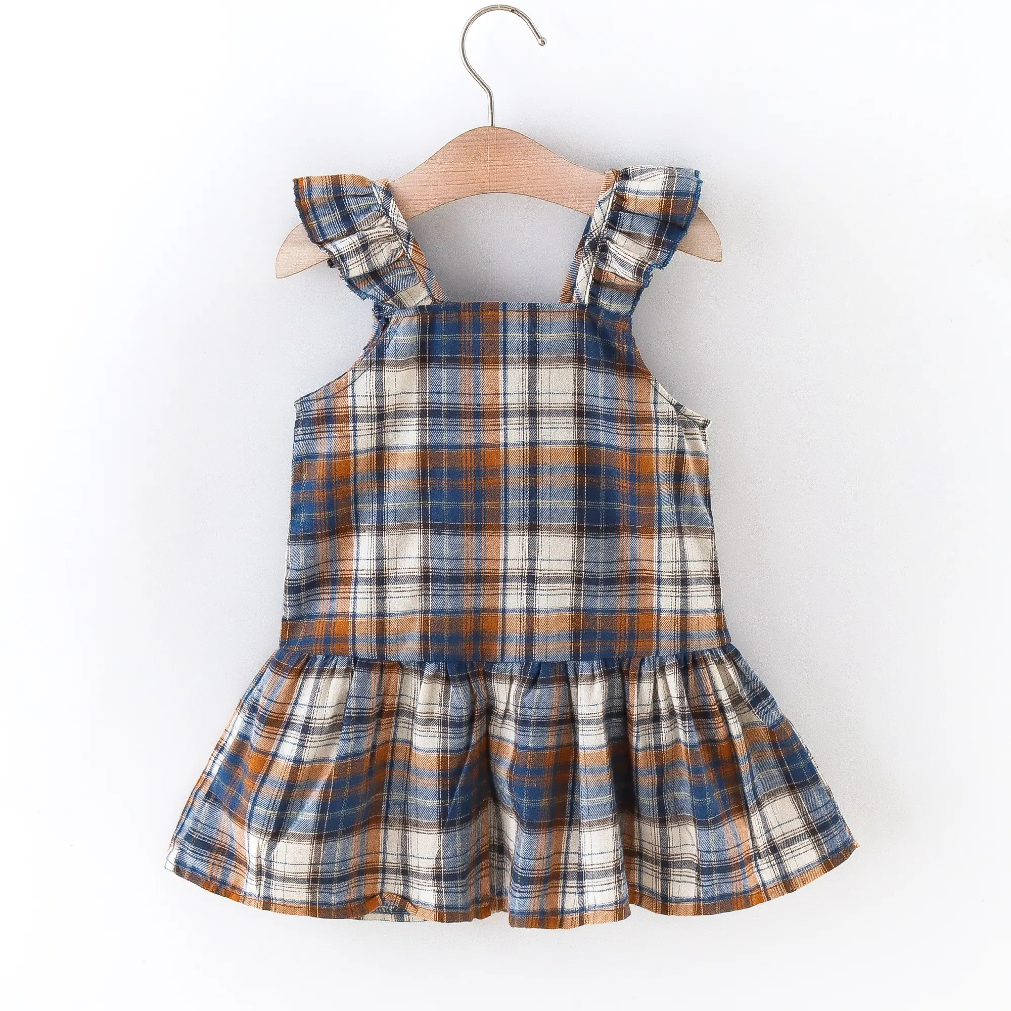 Summer girl's suspender dress children's casual versatile plaid ruffle edge sleeveless suspender dress