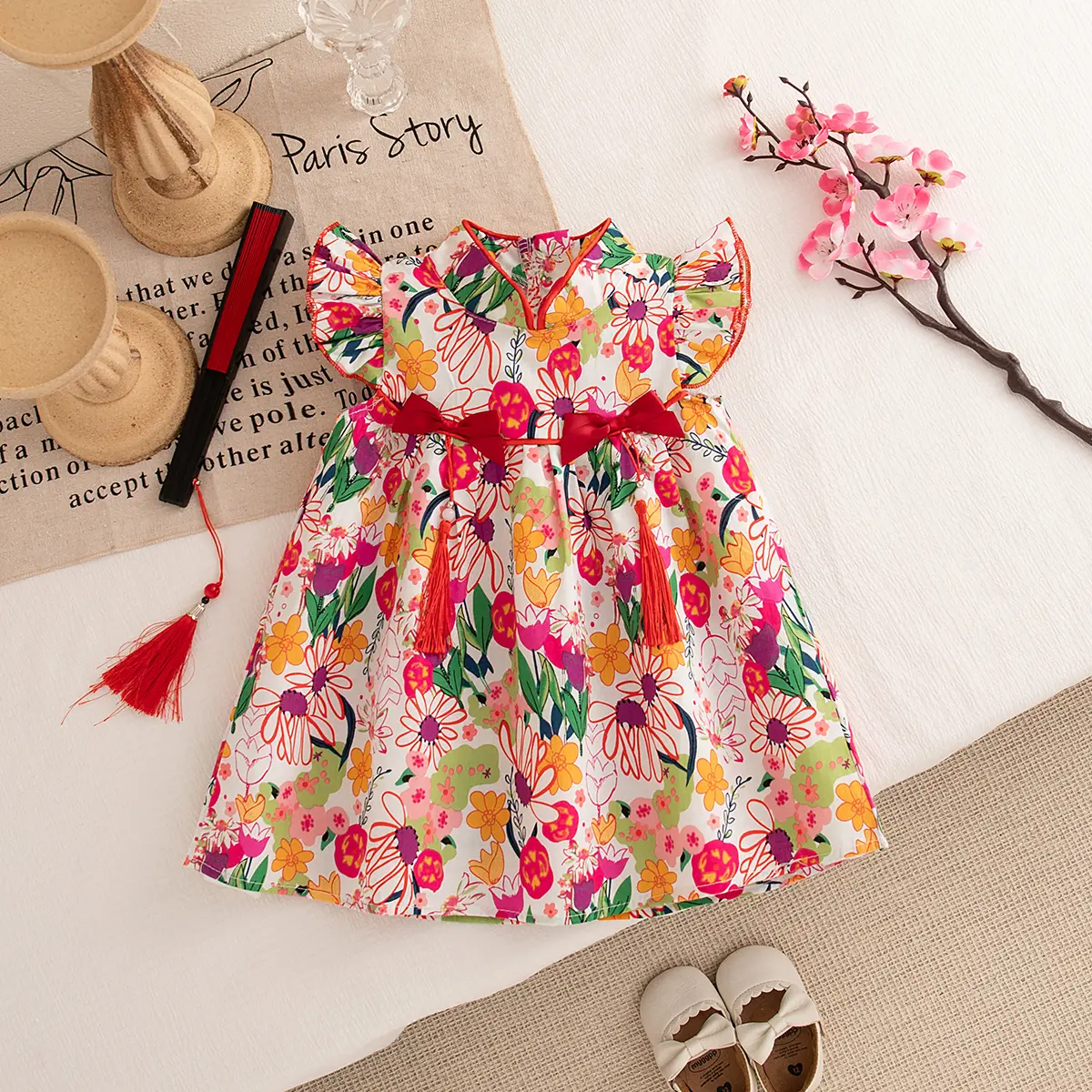 New Baby Clothes Girl Summer New Chinese Bow Cute Girl Cheongsam Baby Birthday Dress Lightweight Cotton Girls Dress
