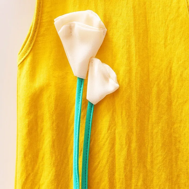 Summer Baby Girl Dress Baby Girl 3D Flower Solid Color Cotton Sleeveless Beach Dress Cute Sleeveless Princess Dress (0-2)