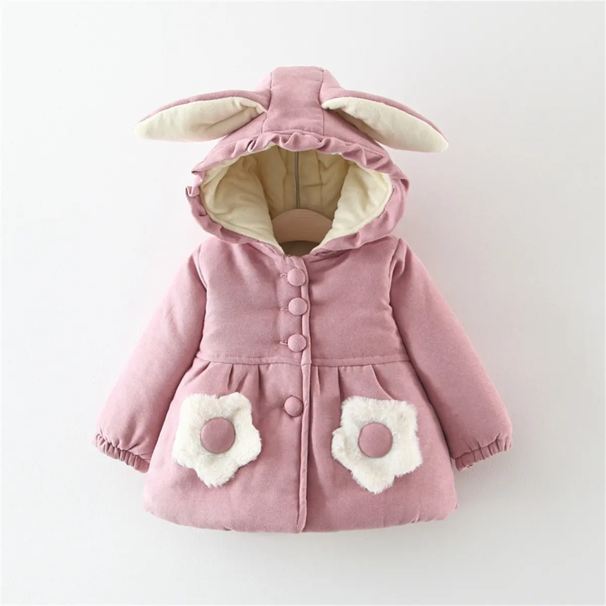 Winter Girls' Jacket Baby Filled Cotton Hooded Warm And Cute Single Breasted Windproof Thickened Outerwear Coat