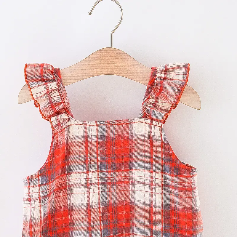 Summer girl's suspender dress children's casual versatile plaid ruffle edge sleeveless suspender dress
