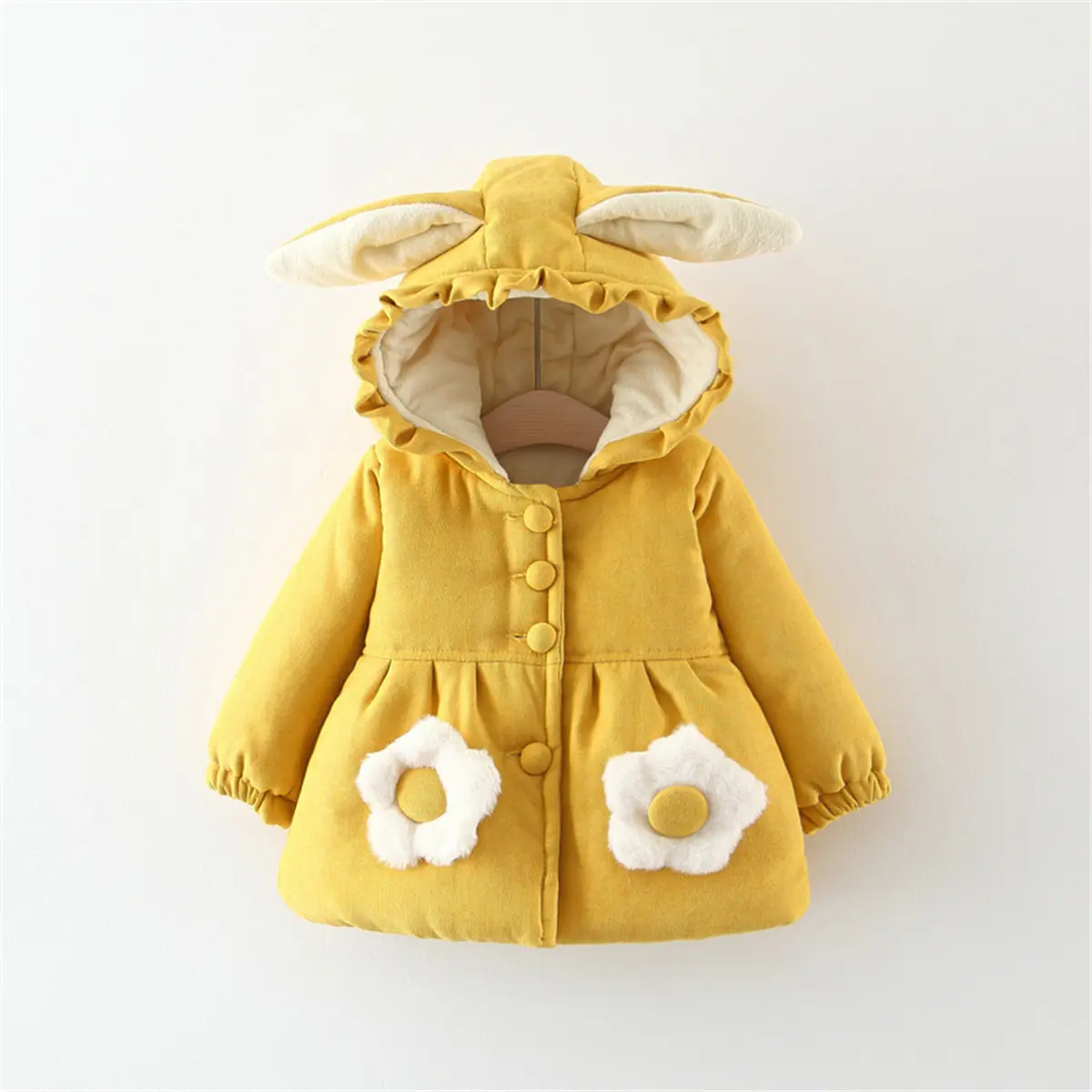 Winter Girls' Jacket Baby Filled Cotton Hooded Warm And Cute Single Breasted Windproof Thickened Outerwear Coat
