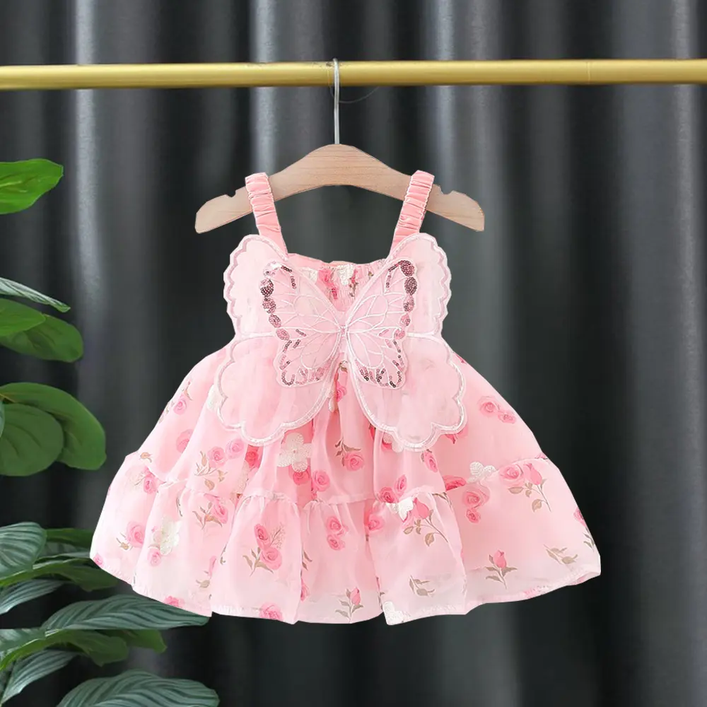 Baby Clothes Girl Summer Sleeveless Rose Butterfly 1st Birthday Gown Romantic Princess'S Party Baby Girl Dress