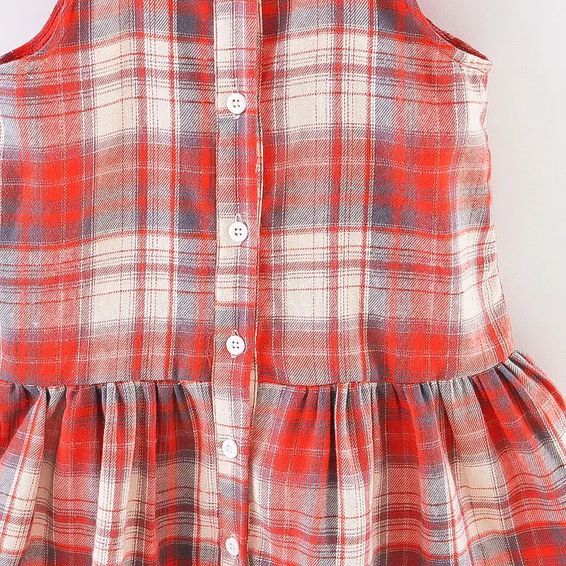 Summer girl's suspender dress children's casual versatile plaid ruffle edge sleeveless suspender dress