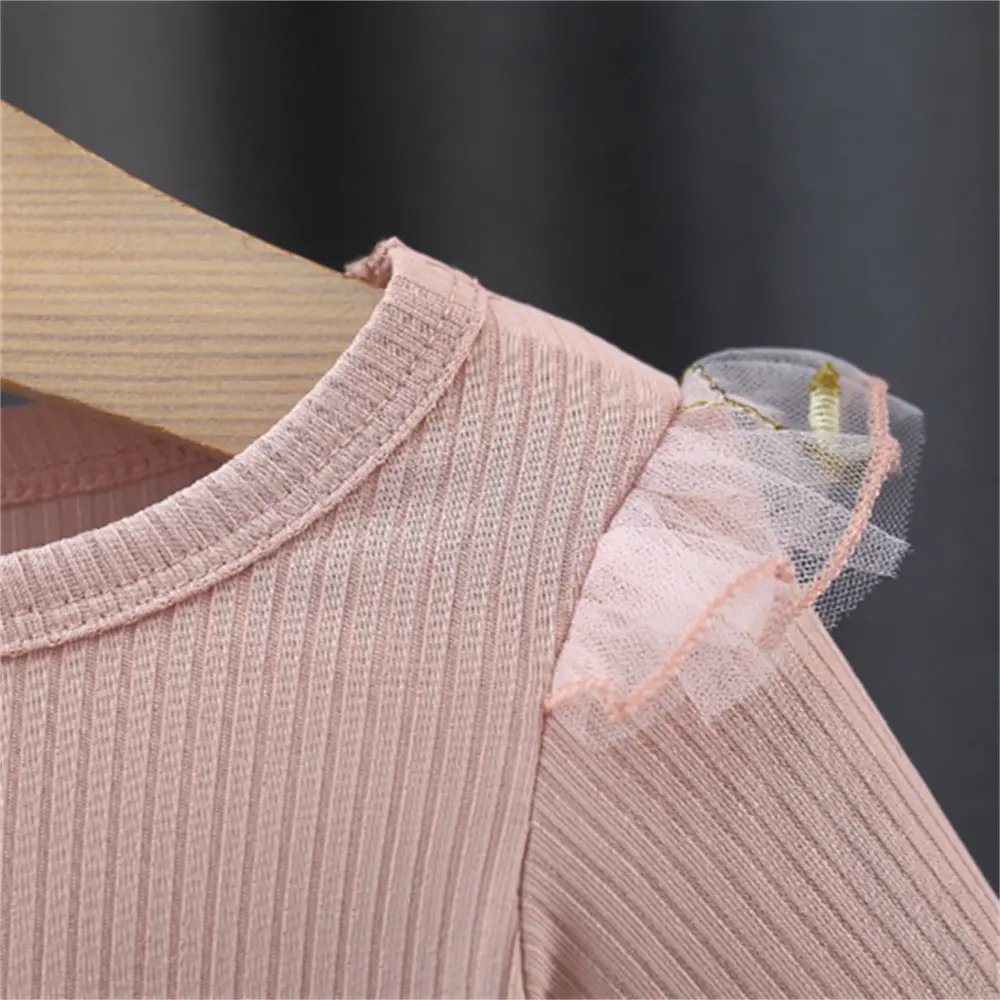 Long Sleeved Girls' Dress Spring And Autumn Baby Girl Double Bow Splicing Flower Embroidery Mesh Princess Dress