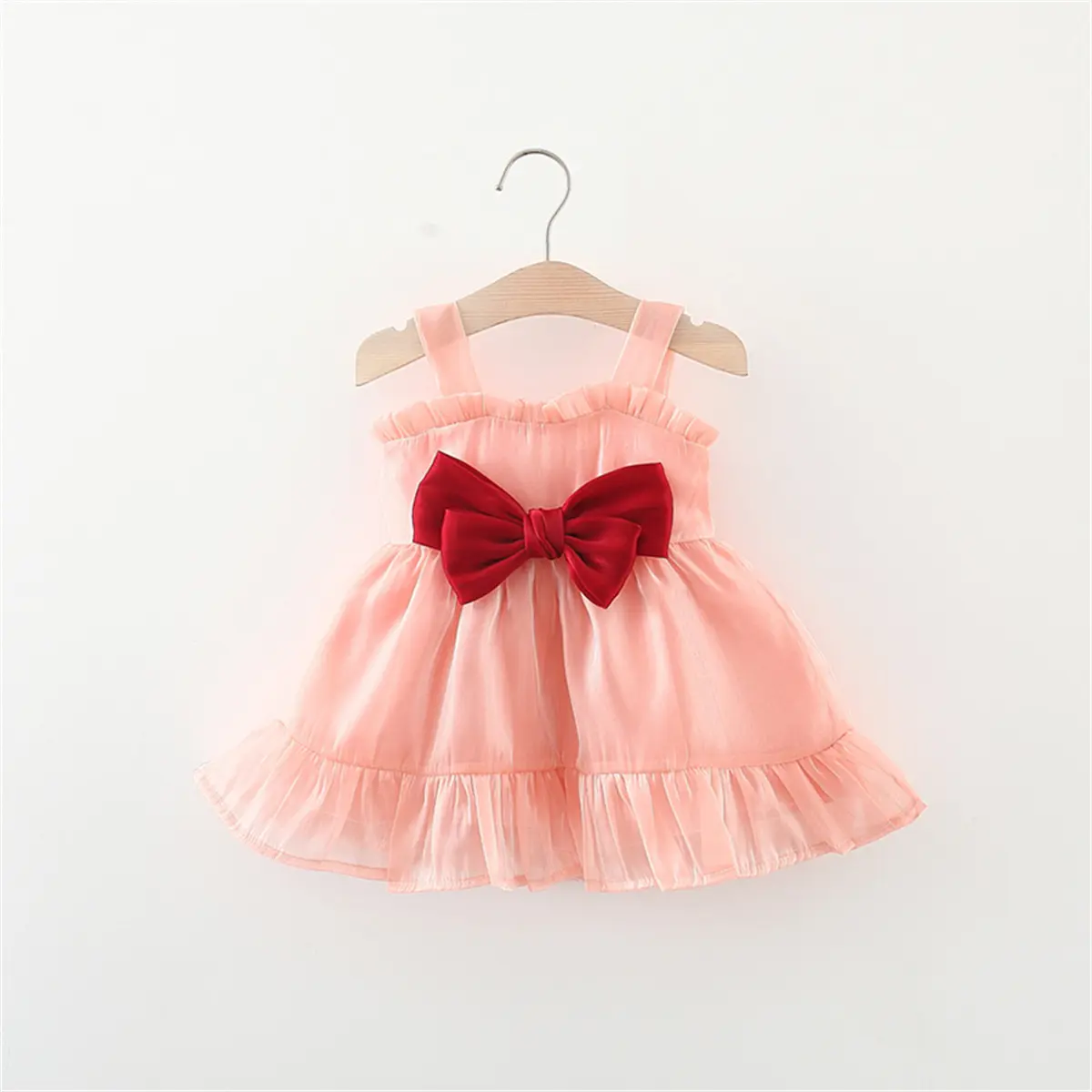 Summer children's clothing baby dress birthday party princess baby girl bow strap sleeveless solid color princess dress