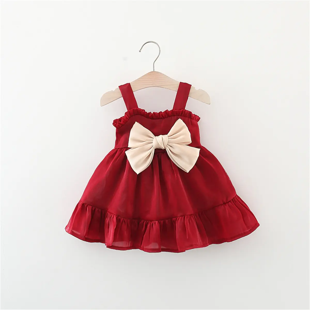Summer children's clothing baby dress birthday party princess baby girl bow strap sleeveless solid color princess dress