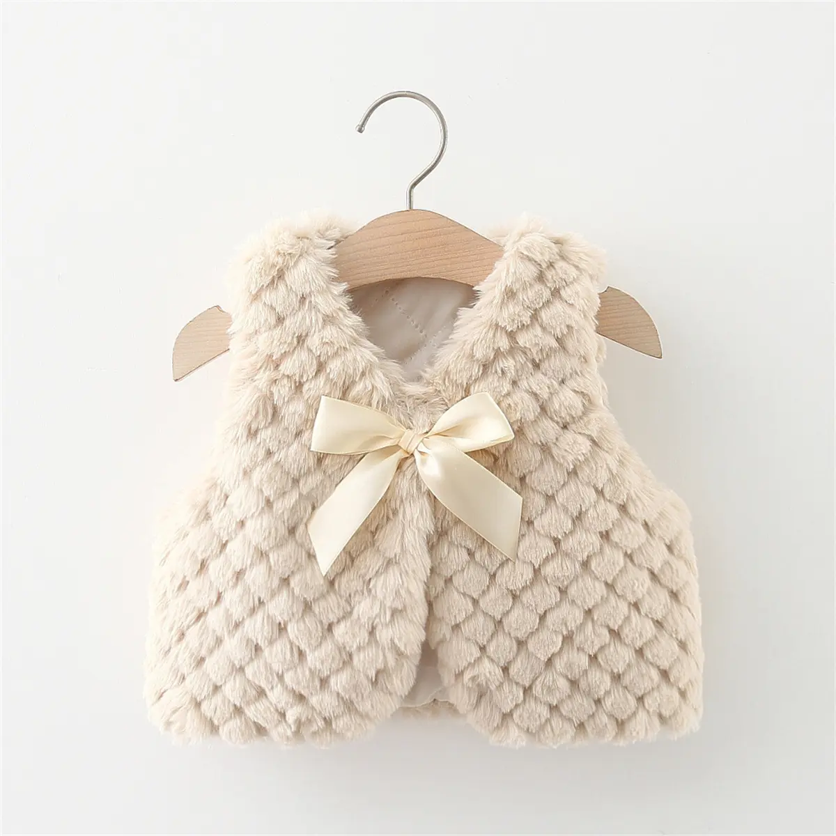 Winter Toddler Plush Coat Girl Baby Bow Solid Color One Button Loose and Versatile Outdoor Artificial Fur Tank Top
