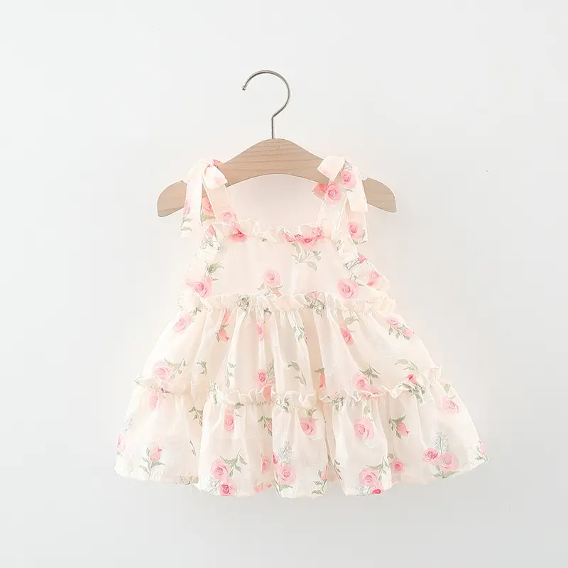Girl's suspender dress, summer baby girl bow, floral floral thousand layer suspender princess dress