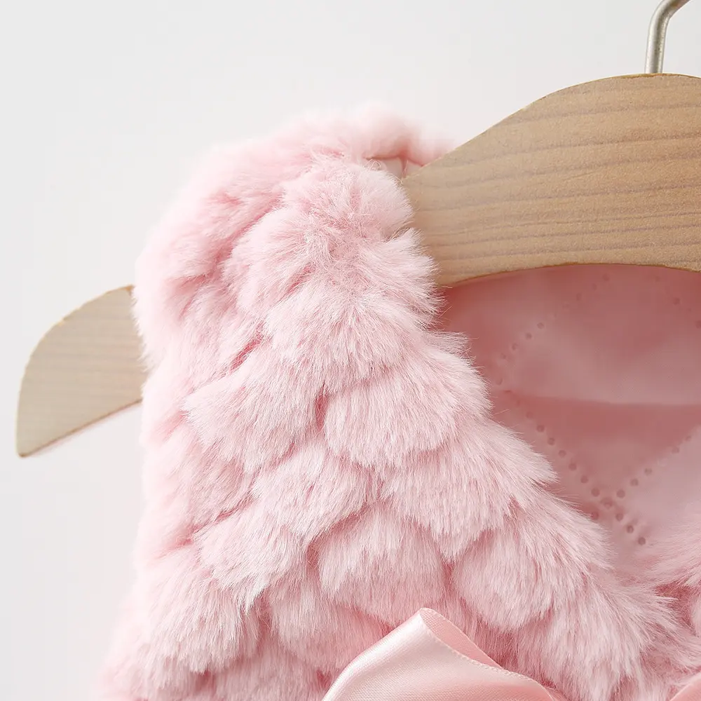 Winter Toddler Plush Coat Girl Baby Bow Solid Color One Button Loose and Versatile Outdoor Artificial Fur Tank Top
