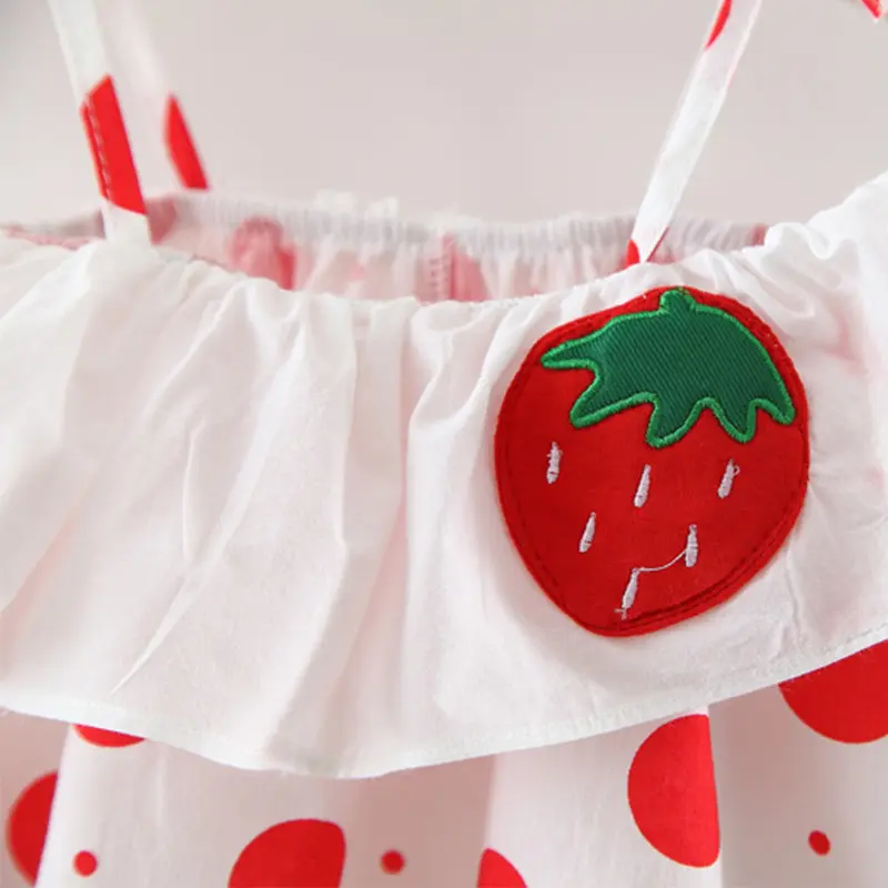 2 pieces/set summer girl strap set girl baby strawberry dot printed strap top solid color flower bud pants set