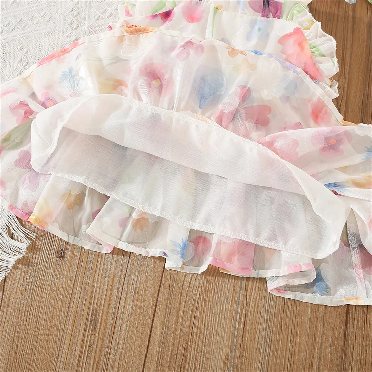 Girl's suspender dress, summer baby girl bow, floral floral thousand layer suspender princess dress