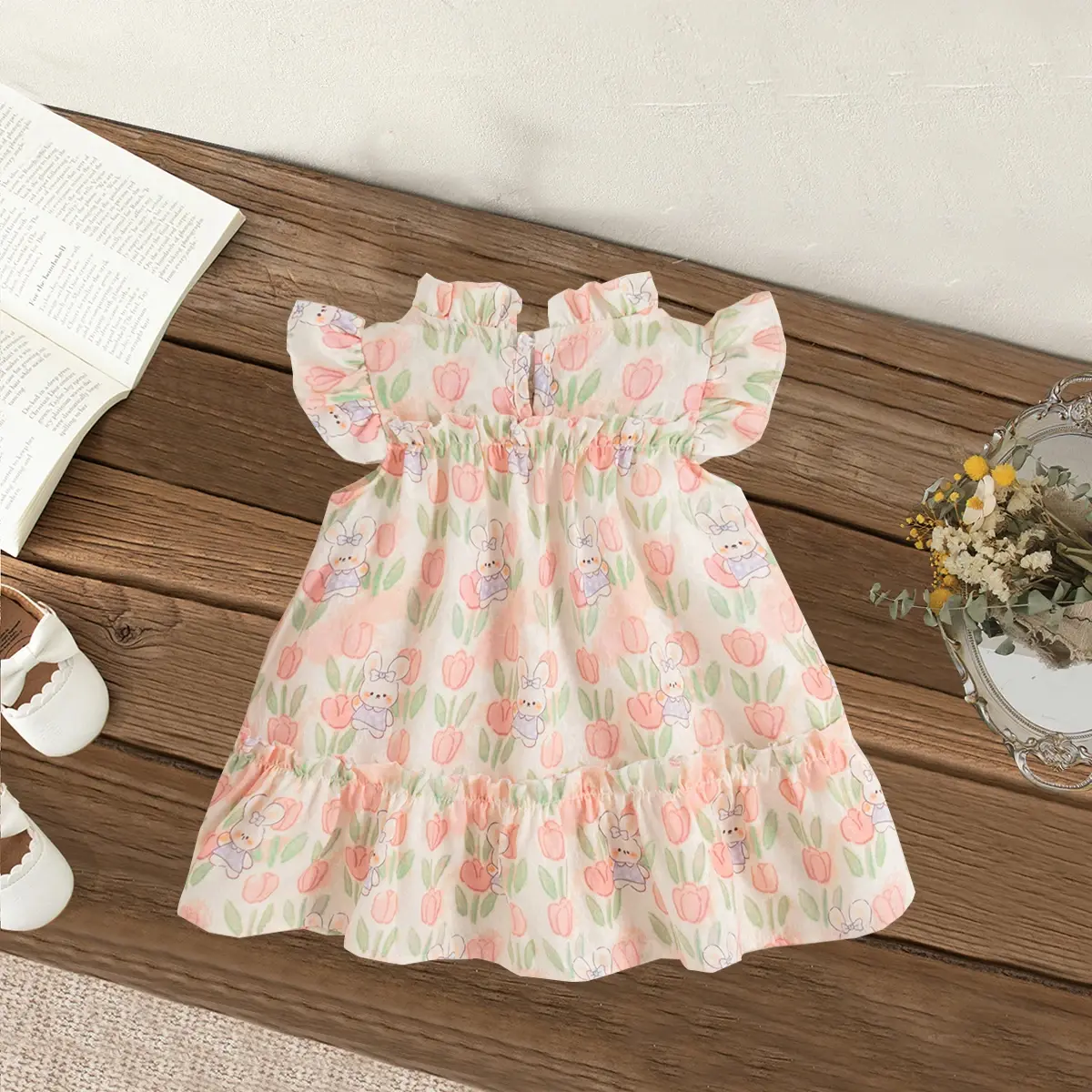 Summer Children's Clothing Baby Sleeveless Rabbit 3D Flower Baby Girl Dress New Chinese Style Lace Sweet Girl Dress