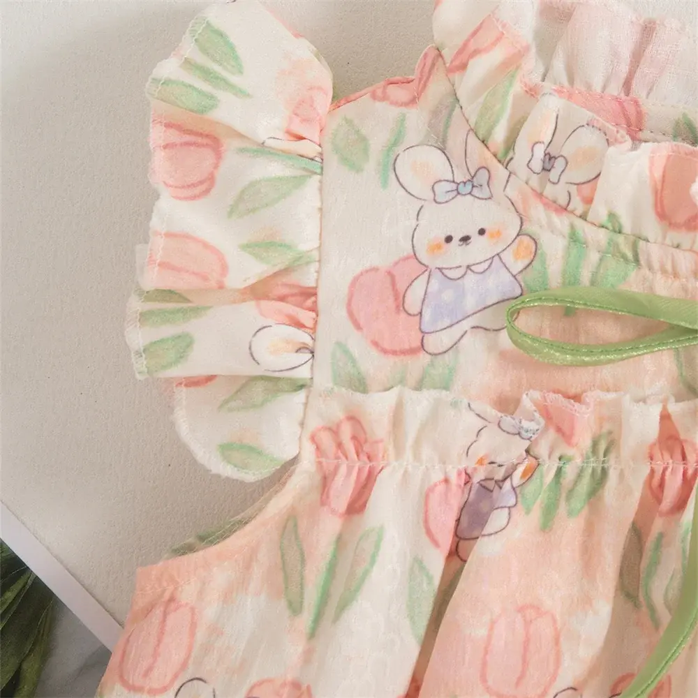 Summer Children's Clothing Baby Sleeveless Rabbit 3D Flower Baby Girl Dress New Chinese Style Lace Sweet Girl Dress