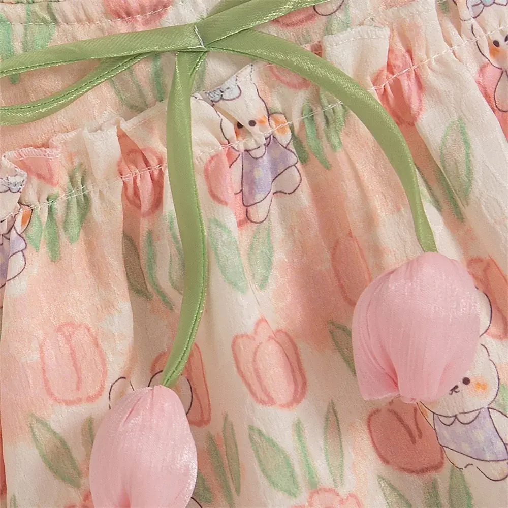 Summer Children's Clothing Baby Sleeveless Rabbit 3D Flower Baby Girl Dress New Chinese Style Lace Sweet Girl Dress