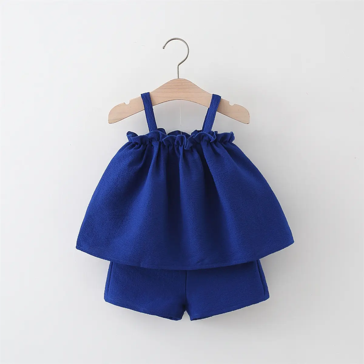 Summer Girls' Set Preschool Cool Strap Top And Shorts Solid Color Two Piece Set For Children'S Versatile Simple Outwear