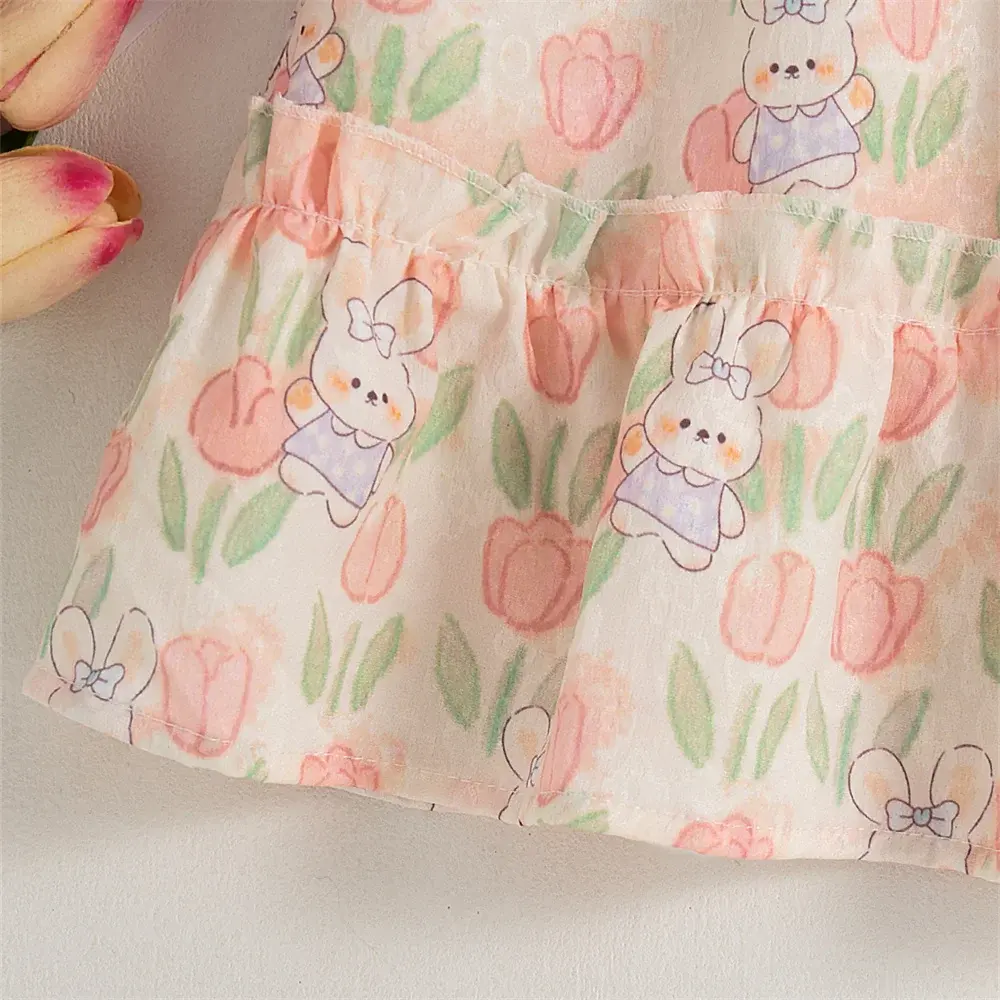 Summer Children's Clothing Baby Sleeveless Rabbit 3D Flower Baby Girl Dress New Chinese Style Lace Sweet Girl Dress