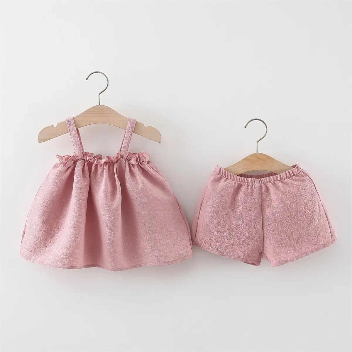 Summer Girls' Set Preschool Cool Strap Top And Shorts Solid Color Two Piece Set For Children'S Versatile Simple Outwear